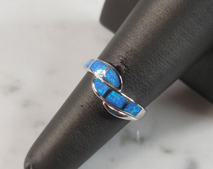 Womens Estate Sterling Silver Modernist Blue Opal Ring 3.0g E1428