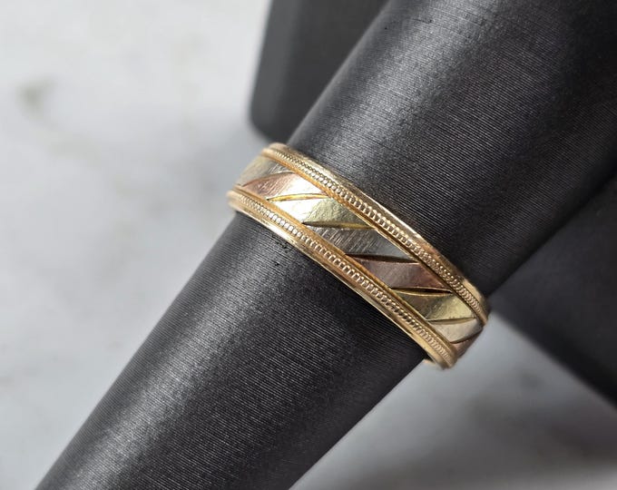 Mens Vintage Estate 14k Mixed Gold Artcarved Wedding Band Ring 5.6g E3940