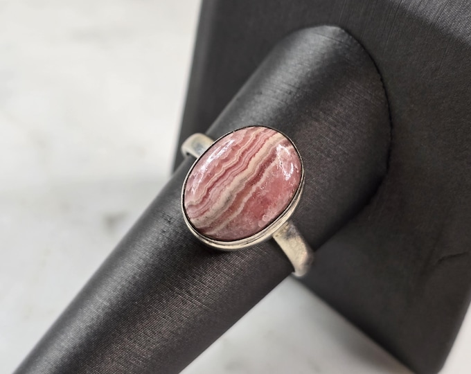 Womens Vintage Estate Sterling Silver Rhodochrosite Ring 5.0g E6535