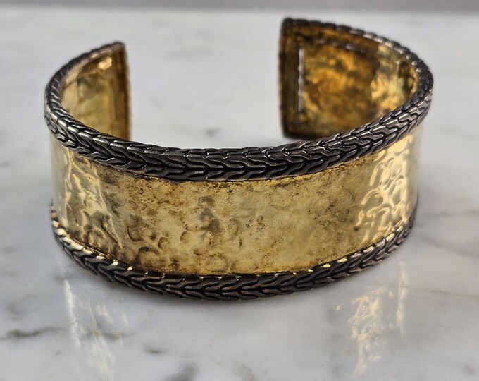 Womens Estate Sterling Silver Gold Tone Modernist Cuff Bracelet 38.7g E4962