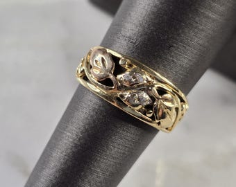 Womens Vintage Estate 14K Yellow & Rose Gold Diamond Ring 3.8g E4766