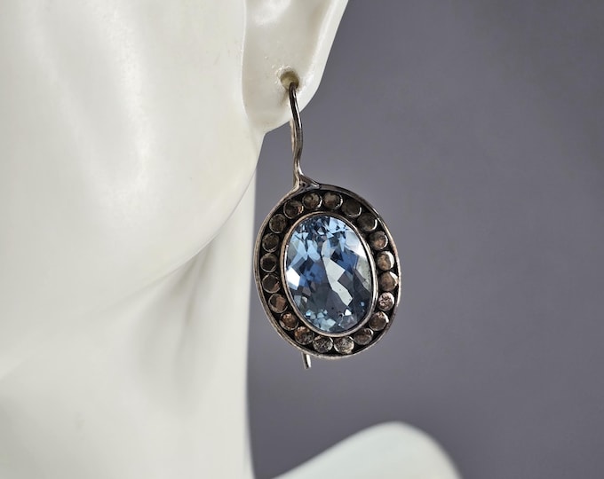 Womens Vintage Estate Sterling Silver Modernist Topaz Earrings 8.2g E3484