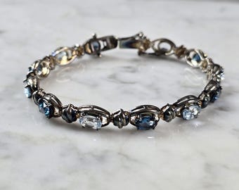 Womens Vintage Estate Sterling Silver Modernist Aqua Topaz Bracelet 16.7g #E7275