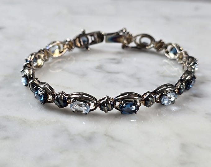 Womens Vintage Estate Sterling Silver Modernist Aqua Topaz Bracelet 16.7g #E7275