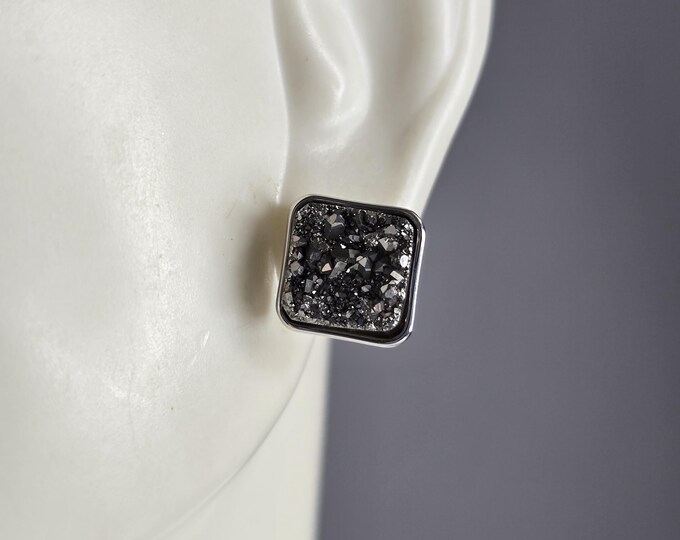 Womens Vintage Estate Sterling Silver Druzy Stud Earrings 2.6g E7474