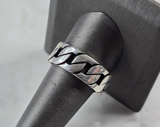 Mens Sterling Silver Modernist Cuban Link Ring 9.0g E3223