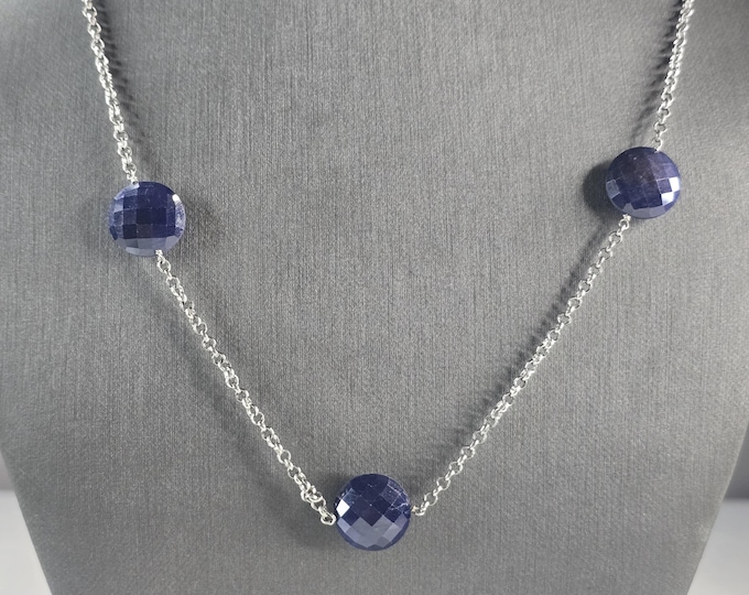 Womens Sterling Silver Natural Sapphire Necklace 12.5g E6880