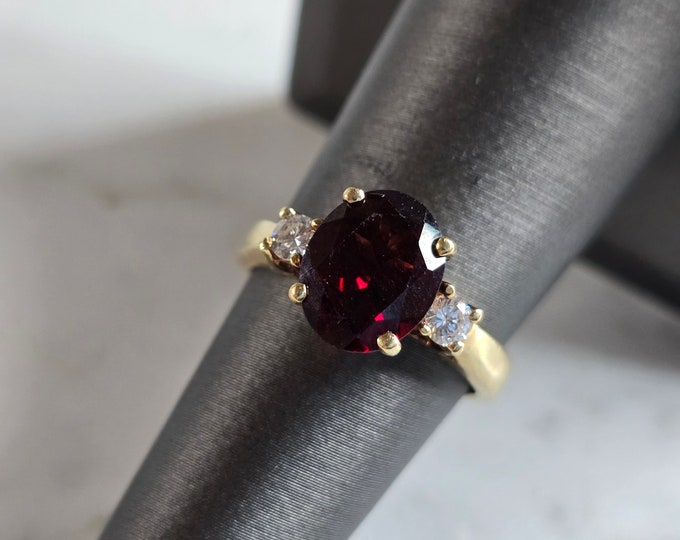 Womens Vintage Estate 14K Yellow Gold Diamond & Garnet Ring 4.4g E7806