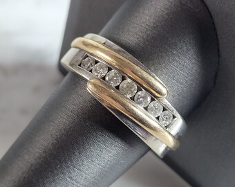 Mens Vintage Estate 14K Mixed Gold Diamond Ring 10.8g E6972