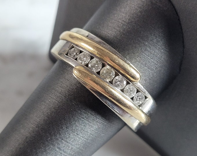 Mens Vintage Estate 14K Mixed Gold Diamond Ring 10.8g E6972