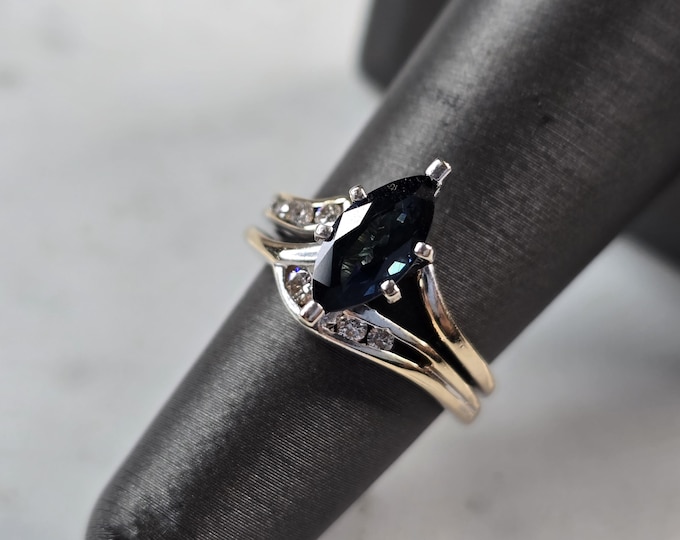 Womens Vintage Estate 14K Yellow & White Gold Sapphire Diamond Ring 4.7g E747