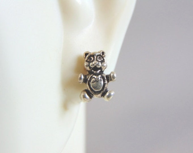 Womens Vintage Estate Sterling Silver Bear Earrings 1.2g E1493