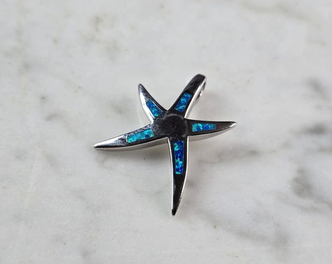 Womens Sterling Silver Starfish Blue Opal Pendant 2.7g E5801