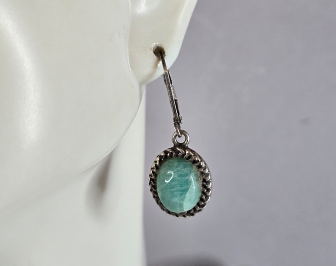 Womens Vintage Estate Sterling Silver Amazonite Dangle Earrings 5.7g E7662