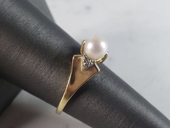 Womens Vintage Estate 10k Gold Pearl Diamond Ring… - image 2