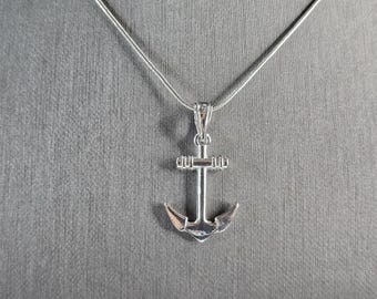 Vintage Estate Sterling Silver Maritime Anchor Pendant Necklace 7.6g E6642