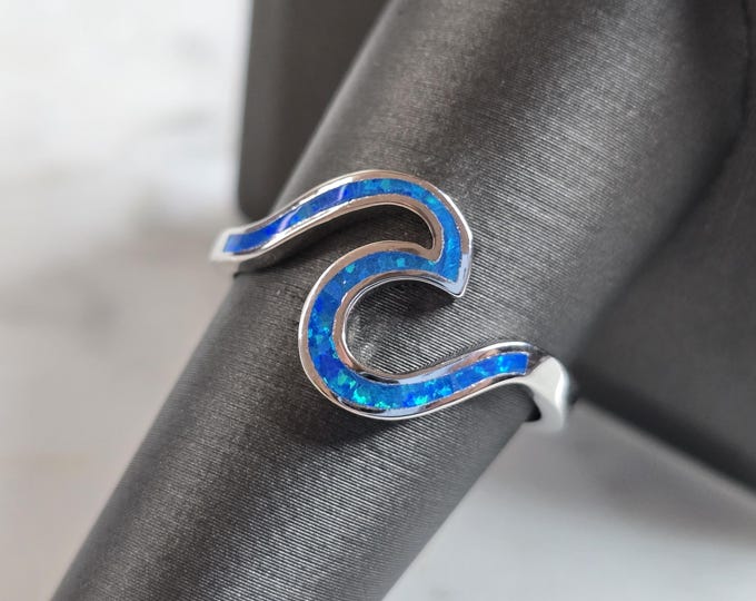 Womens Estate Sterling Silver Modernist Blue Opal Wave Ring 3.1g E4457