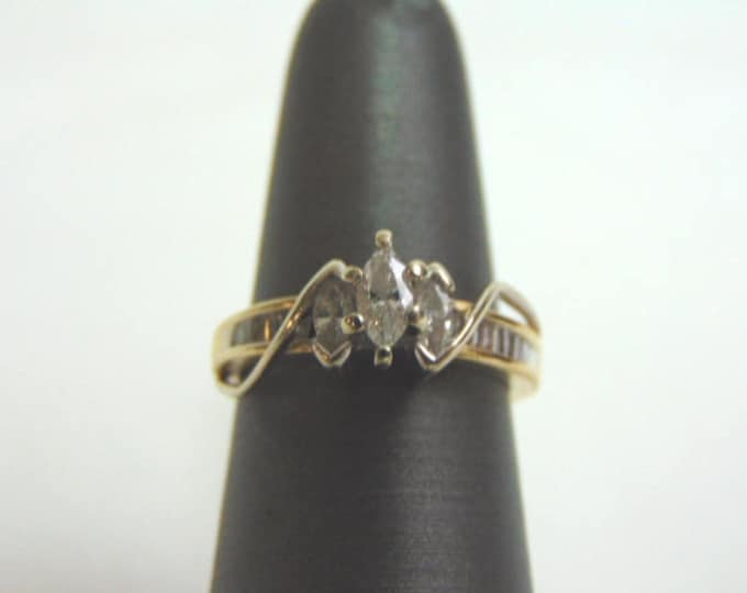 Womens Vintage Estate 14k Yellow Gold Marquise Diamond Ring 4.0g #E3562