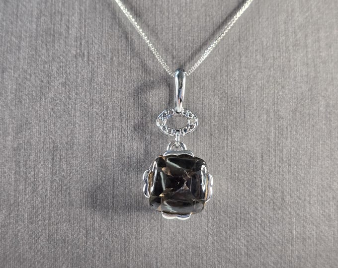 Womens Vintage Estate Sterling Silver Smoky Quartz Pendant Necklace 7.9g E7608