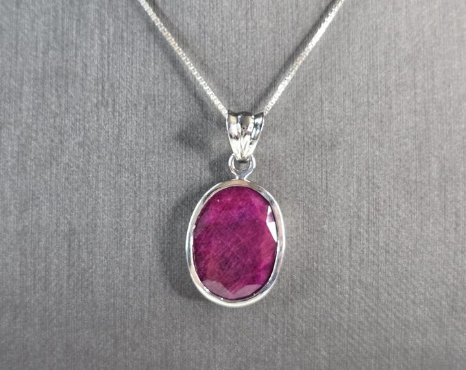 Womens Vintage Estate Sterling Silver Natural Ruby Pendant Necklace 7.8g E7521