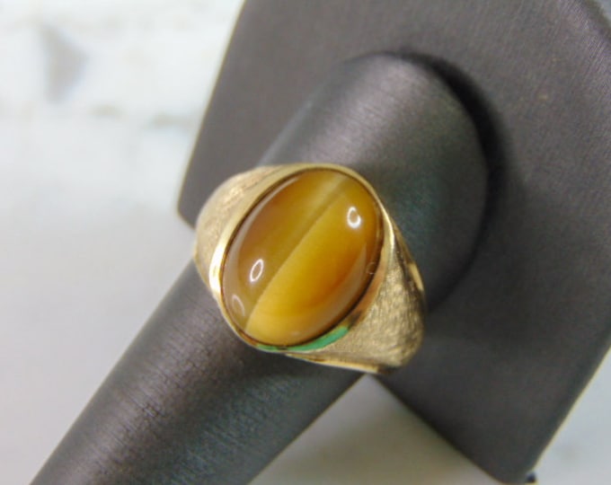 Mens Vintage Estate 14K Yellow Gold Tigers Eye Ring 10.3g E2010
