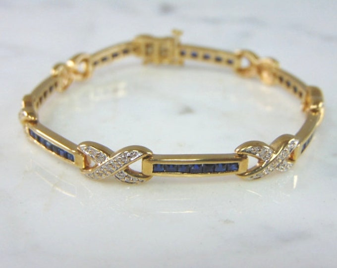 Womens Vintage Estate 14K Gold Diamond & Sapphire Bracelet  13.4g E2181