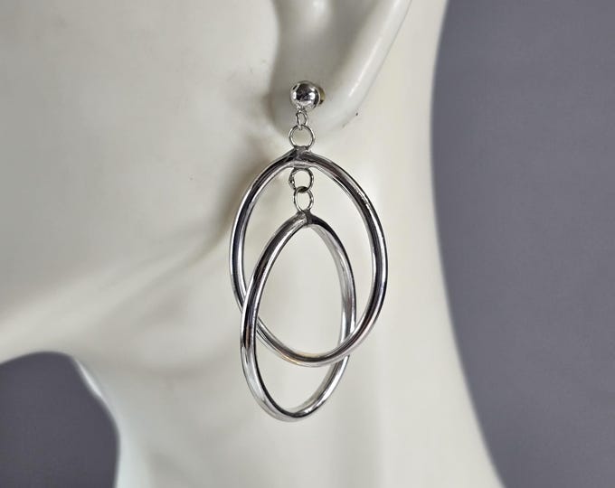Pr of Womens Vintage Estate 14K White Gold Hoop Earrings 2.7g E6818