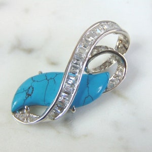 Womens Vintage Estate 18k White Gold Turquoise Pendant 4.9g E3085