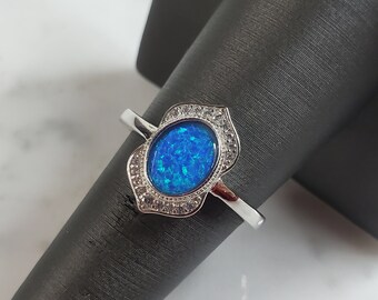 Womens Estate Sterling Silver Modernist Blue Opal Ring 3.5g E1725