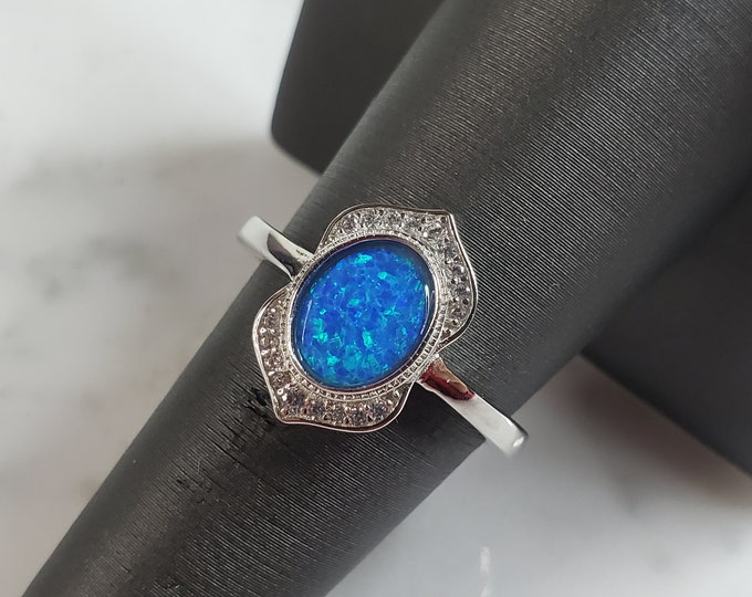 Womens Estate Sterling Silver Modernist Blue Opal Ring 3.5g E1725