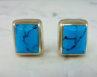 Womens Vintage Estate Sterling Silver Turquoise Clip On Earrings 16.2g E2141
