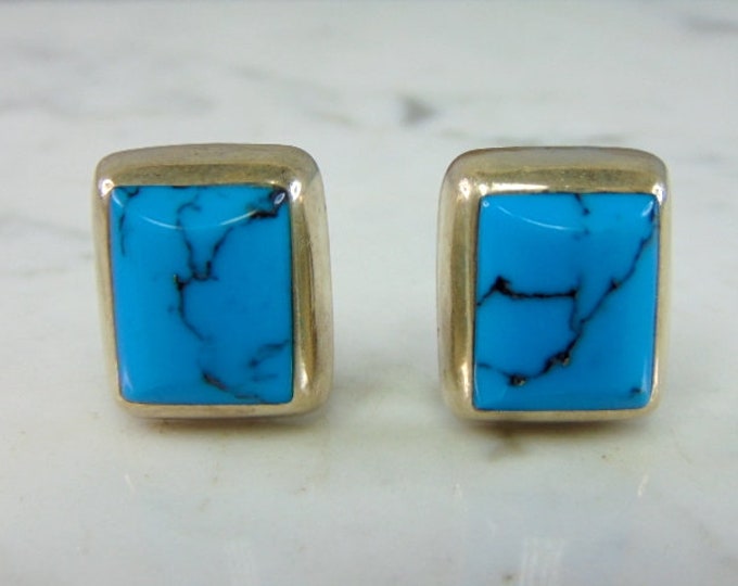 Womens Vintage Estate Sterling Silver Turquoise Clip On Earrings 16.2g E2141