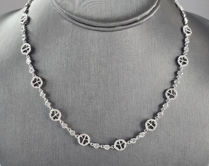 Womens Sterling Silver CZ Peace Symbol Necklace 15.7g E6879