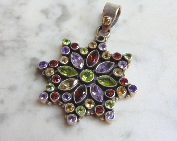Womens Vintage Estate Sterling Silver Multi Stone Pendant 18.3g E4733