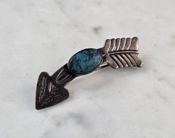 Womens Vintage Sterling Silver Southwestern Turquoise Arrow Brooch 3.6g E520