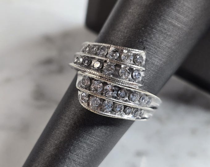 Womens Vintage Estate 14k White Gold Diamond Modernist Ring 6.2g #E4403