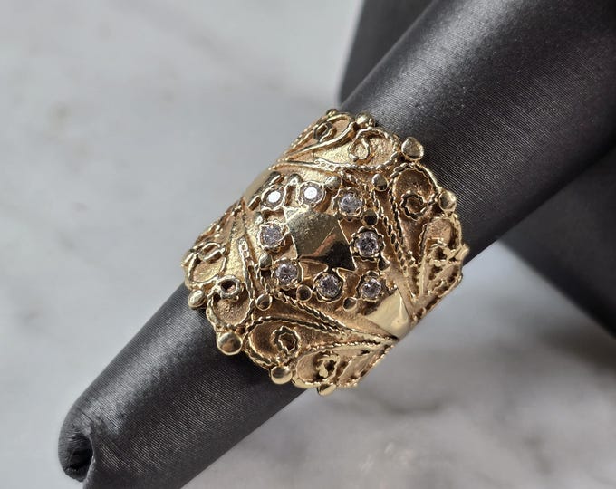 Womens Vintage Estate 14K Yellow Gold Diamond Cigar Band Ring 10.0g E7234