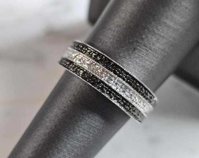 Womens Vintage Estate Sterling Silver Black Diamond Modernist Ring 4.2g #E6401