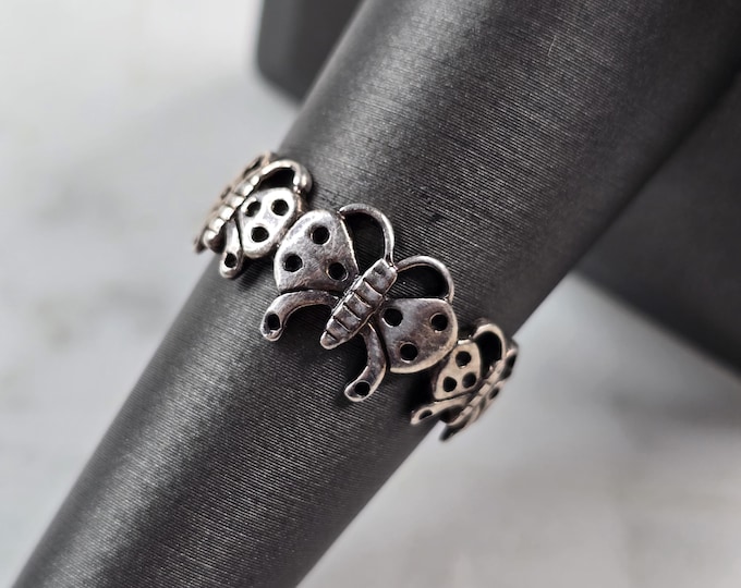 Womens Vintage Estate Sterling Silver Butterfly Ring 2.3g E3572