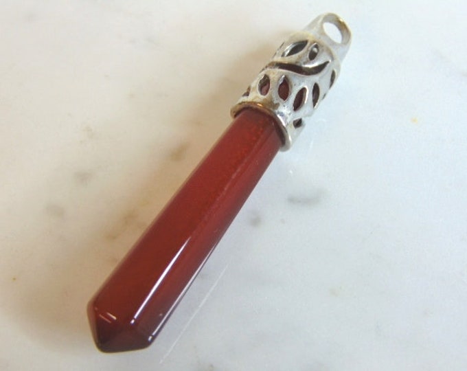 Womens Vintage Estate Sterling Silver Carnelian Colored Pendant 10.4g E5643