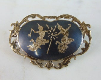 Womens Vintage Estate Sterling Silver Siam Brooch 9.4g E2236