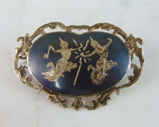 Womens Vintage Estate Sterling Silver Siam Brooch 9.4g E2236