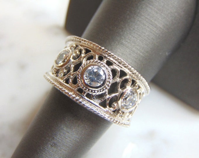 Womens Vintage Estate Sterling Silver CZ Stones Ring 5.6g E4849