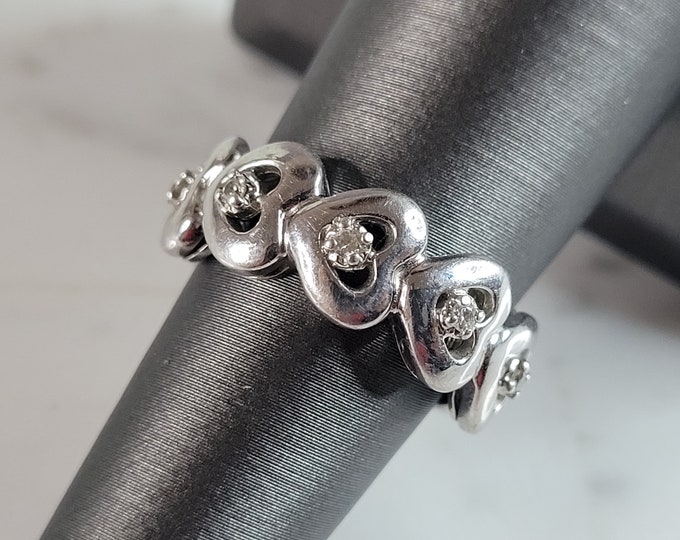 Womens Vintage Estate Sterling Silver Heart Ring 5.1g E6647