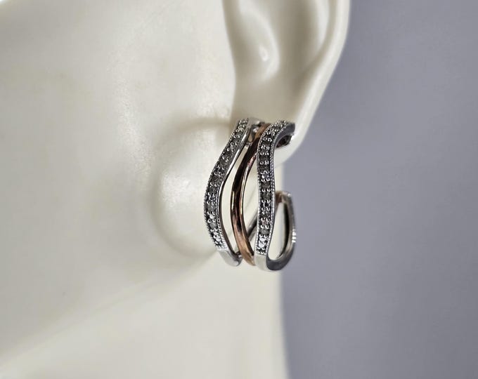 Womens Vintage Estate Sterling Silver Modernist CZ Earrings 6.1g #E7981