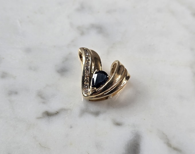 Womens Vintage Estate 14k Gold Diamond Sapphire Pendant 3.3g E916