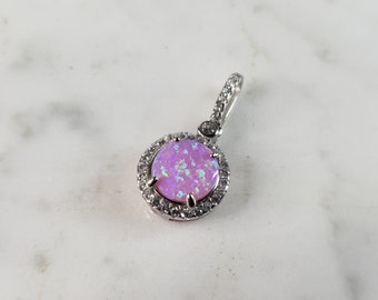 Womens Vintage Estate Sterling Silver Pink Opal Stone Pendant 1.5g E6420