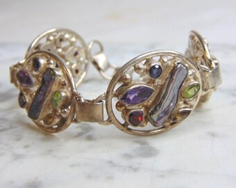 Womens Vintage Estate Sterling Silver Multi Stone Bracelet 43.9g E4789
