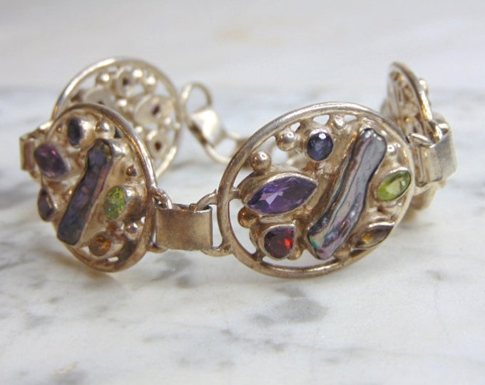 Womens Vintage Estate Sterling Silver Multi Stone Bracelet 43.9g E4789
