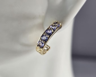 Womens Vintage Estate 14K Gold Tanzanite Shrimp Hoop Earrings 2.3g E7024